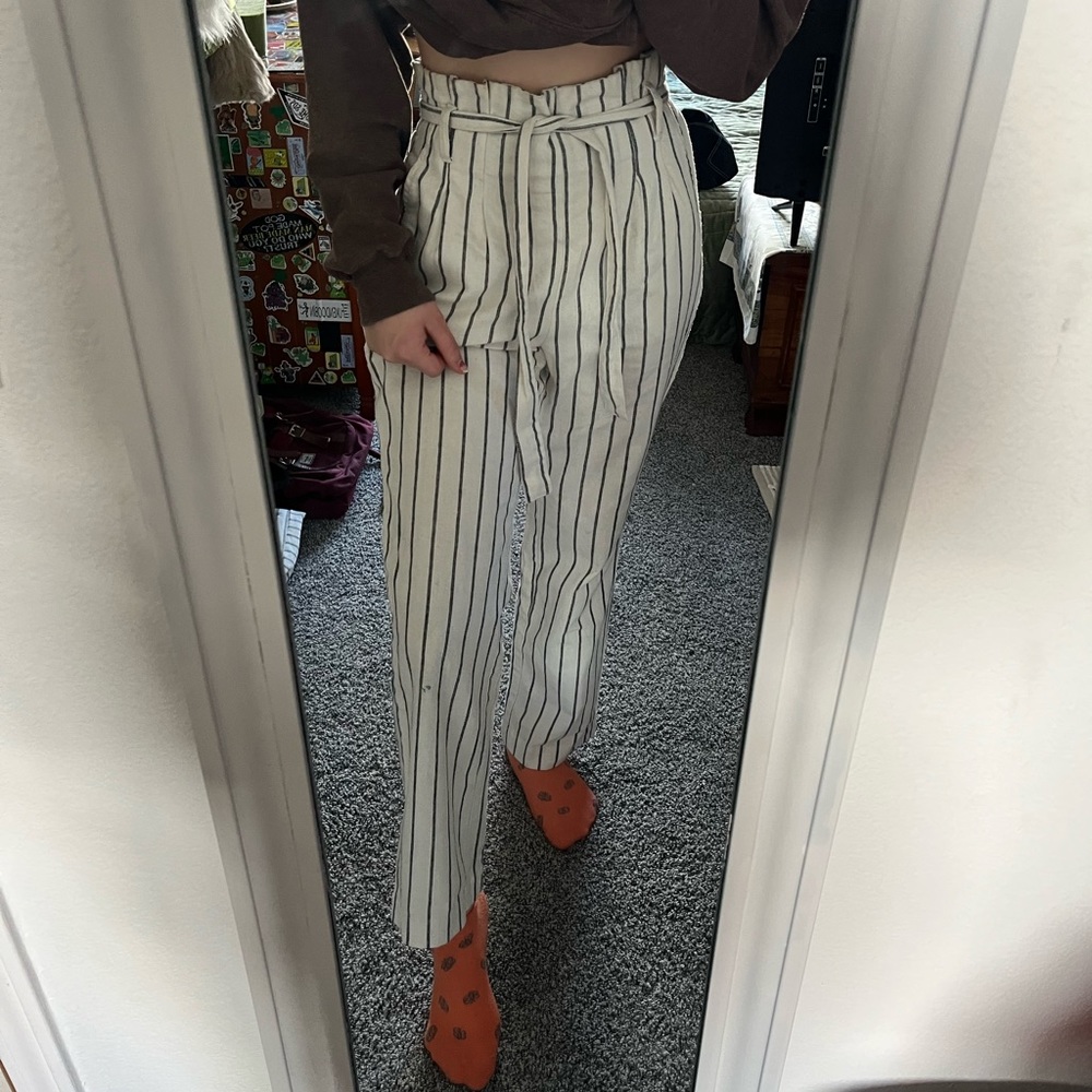 ClSONO white with blue stripes straught leg corton pants